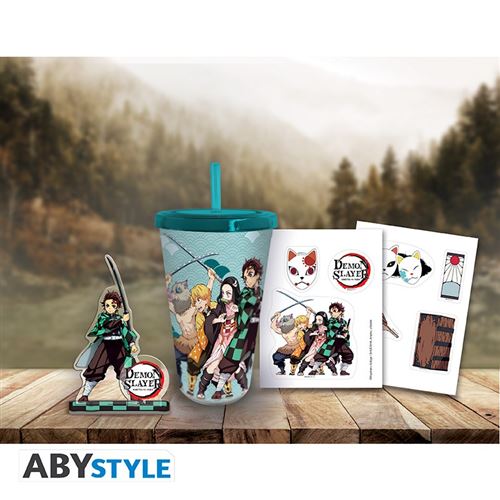 Gift Set Demon Slayer Kimetsu no Yaiba: Copo 470ml com Palhinha + Acrílico + Autocolantes - ABYstyle Online